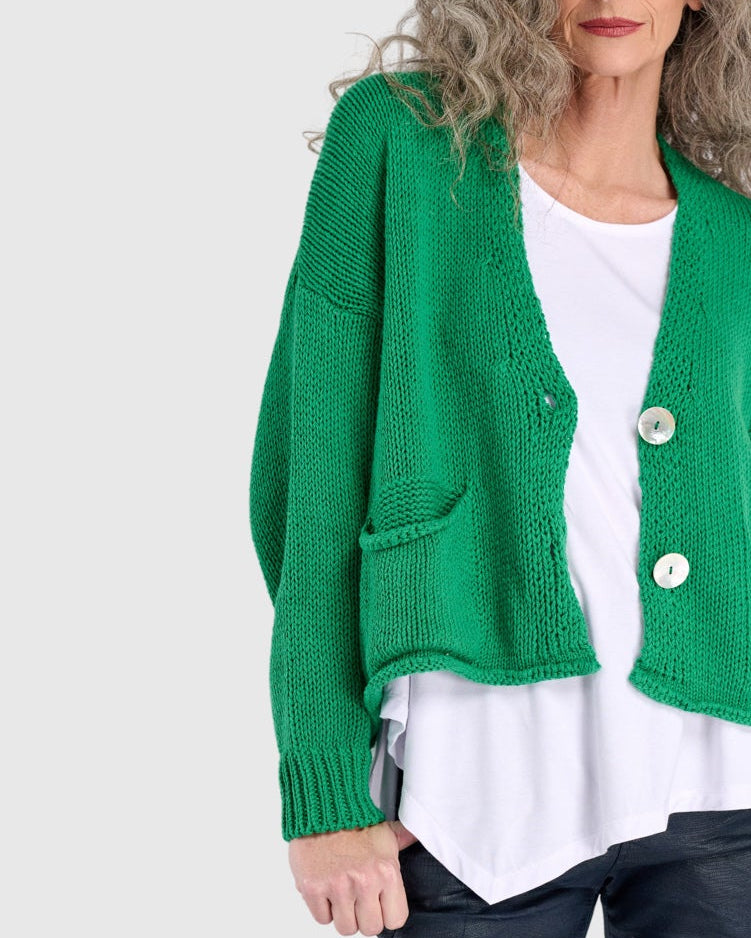 סריג כותנה קרדיגן ירוק