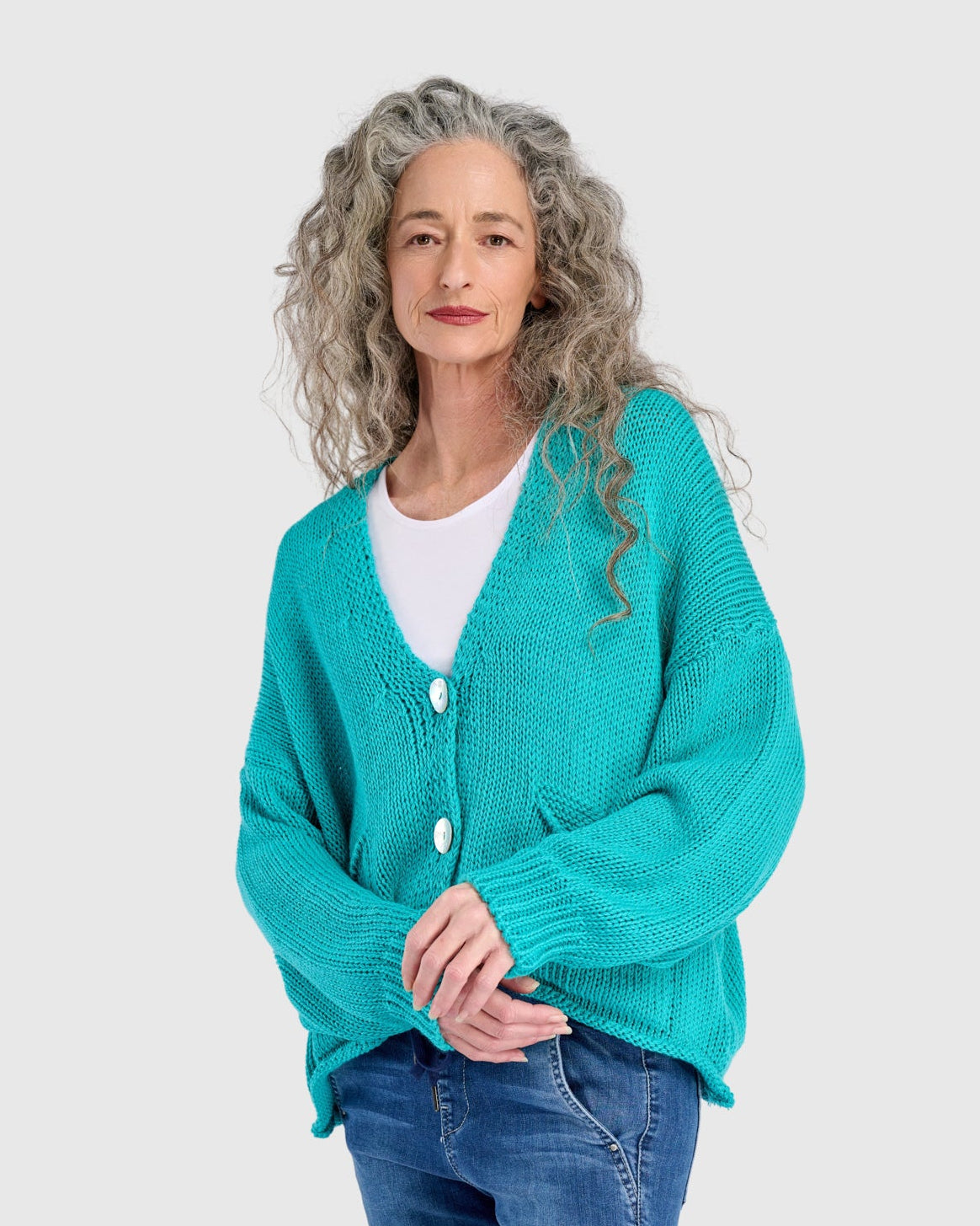 סריג כותנה קרדיגן טורקיז