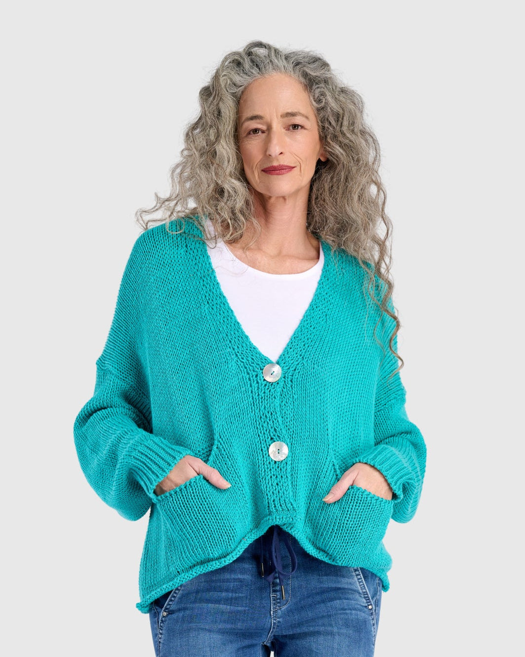 סריג כותנה קרדיגן טורקיז