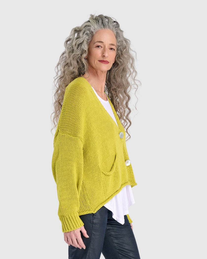 סריג כותנה קרדיגן צהוב