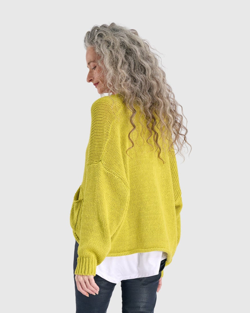 סריג כותנה קרדיגן צהוב