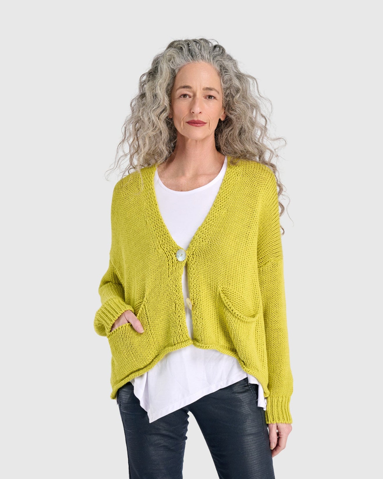 סריג כותנה קרדיגן צהוב