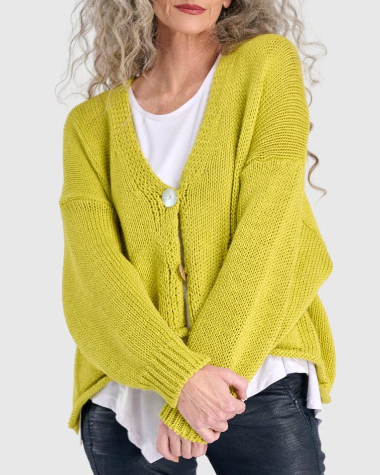 סריג כותנה קרדיגן צהוב