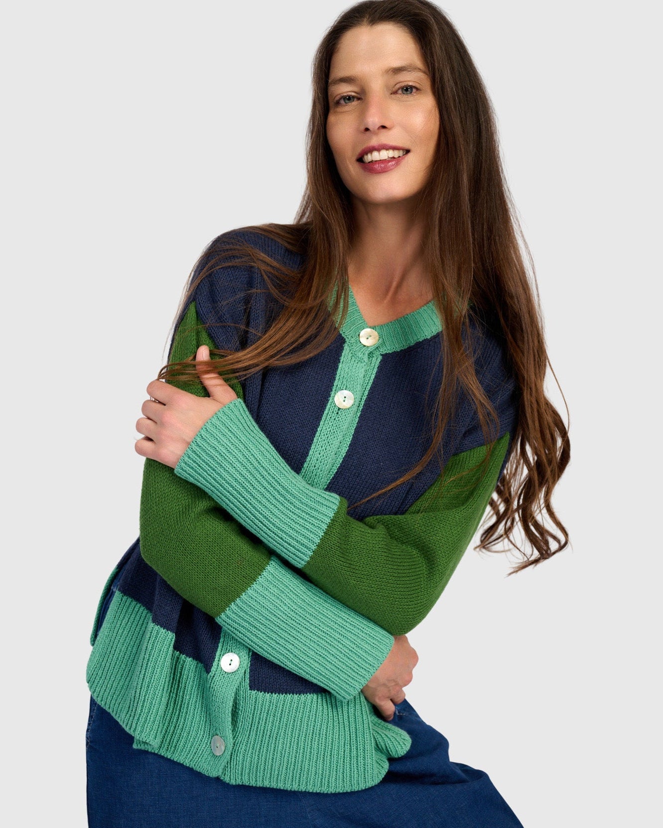 קרדיגן קולור בלוק 1 כחול