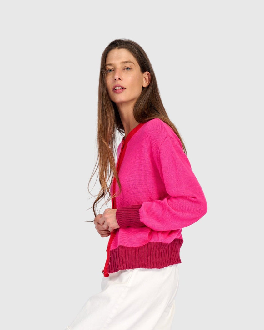 קרדיגן קולור בלוק 2 פוקסיה
