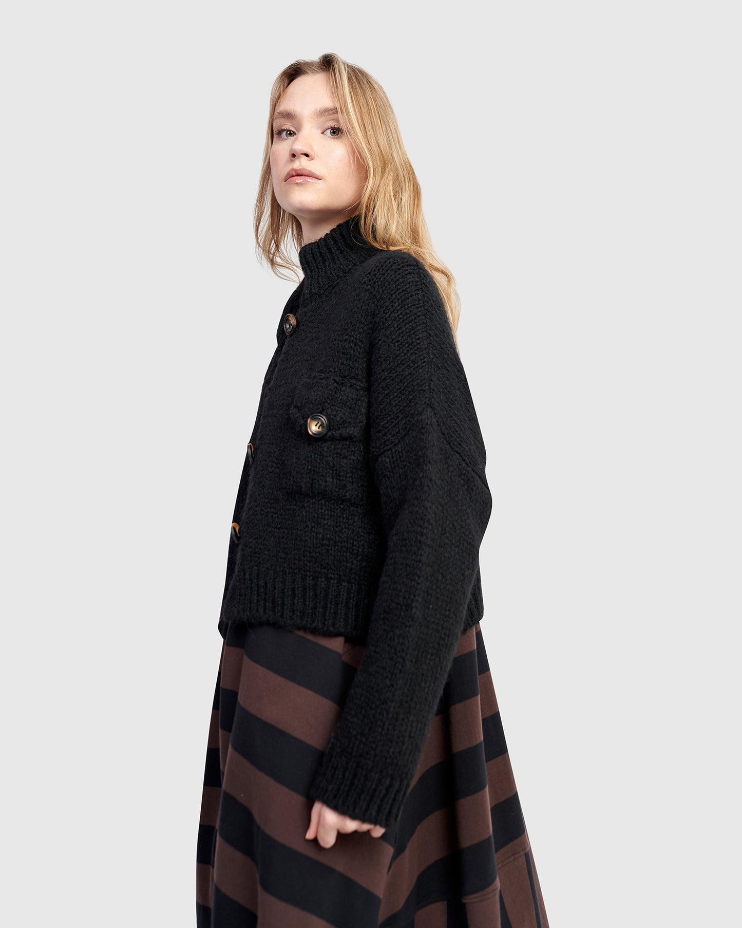 קרדיגן ז'קט כיסים שחור