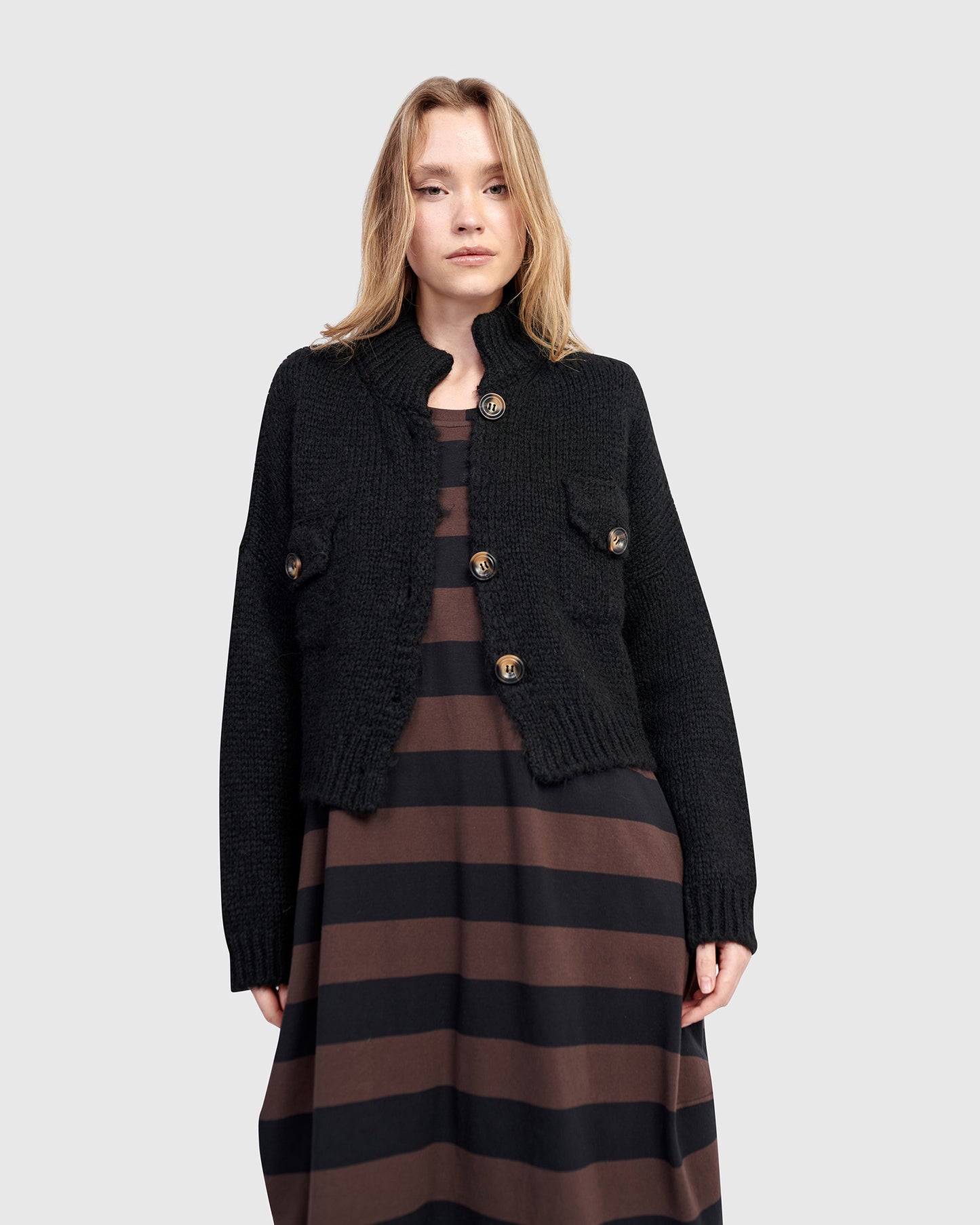 קרדיגן ז'קט כיסים שחור