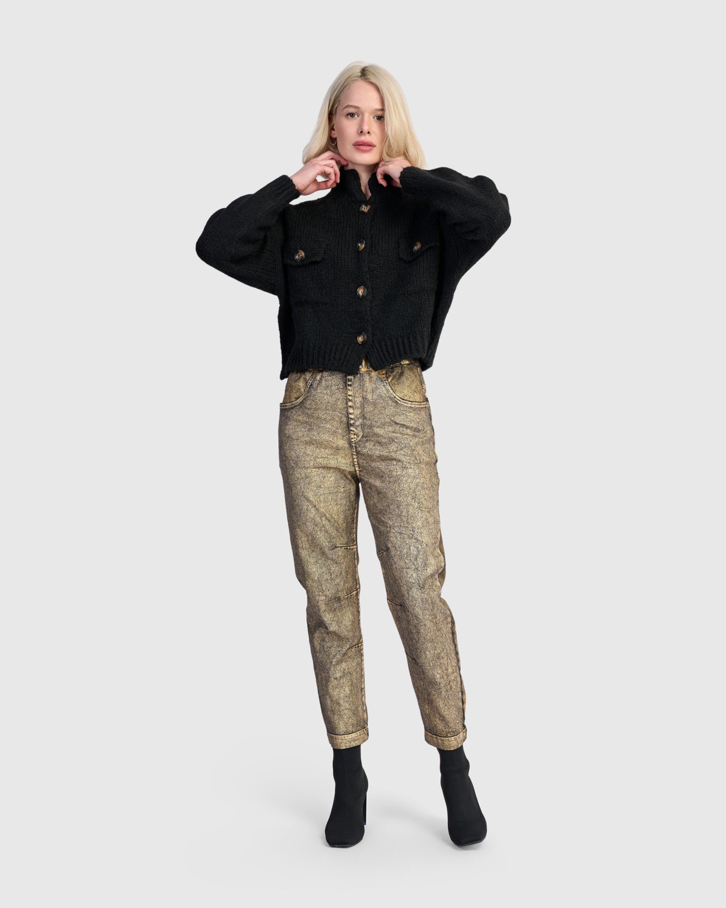 קרדיגן ז'קט כיסים שחור