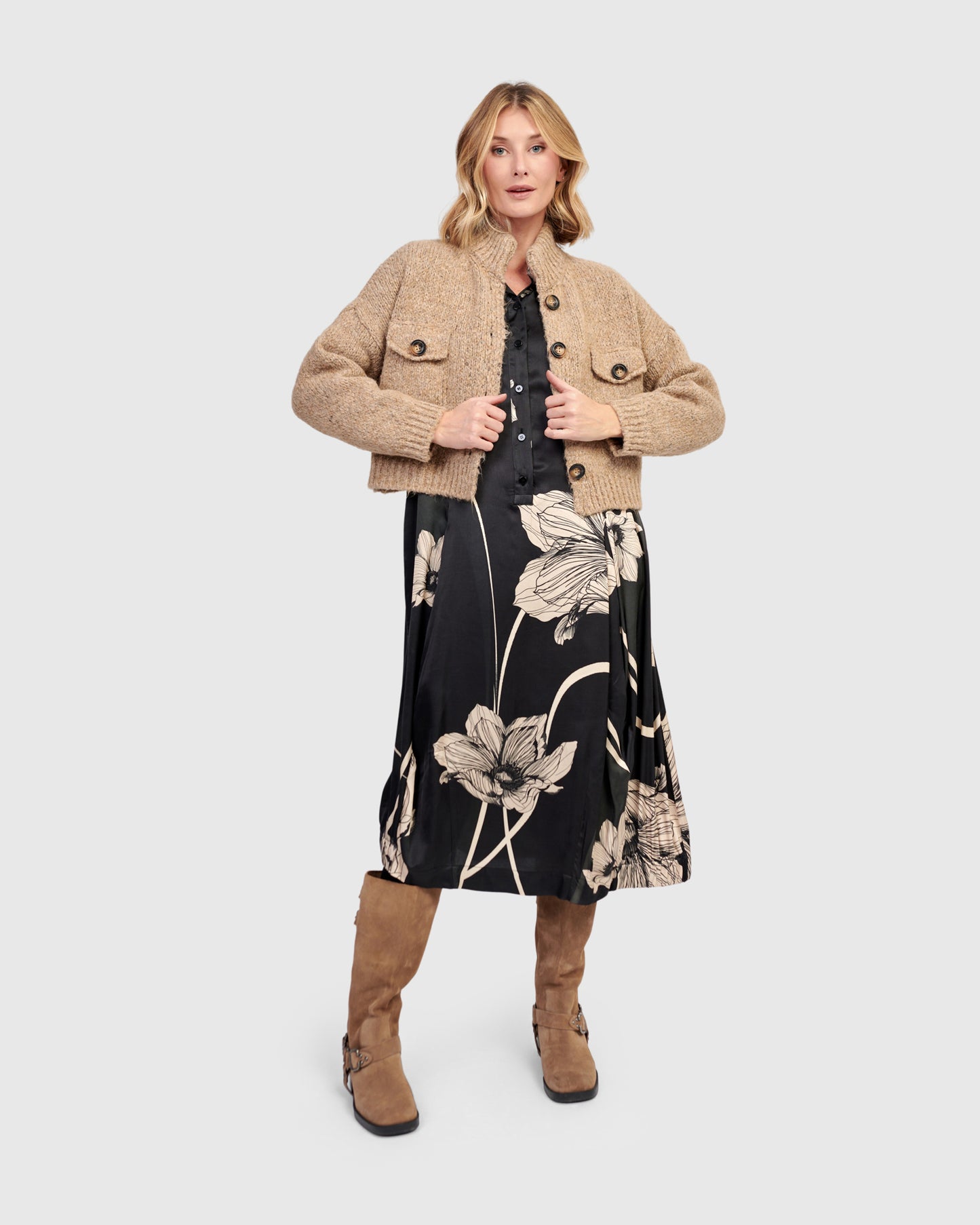 קרדיגן ז'קט כיסים חול