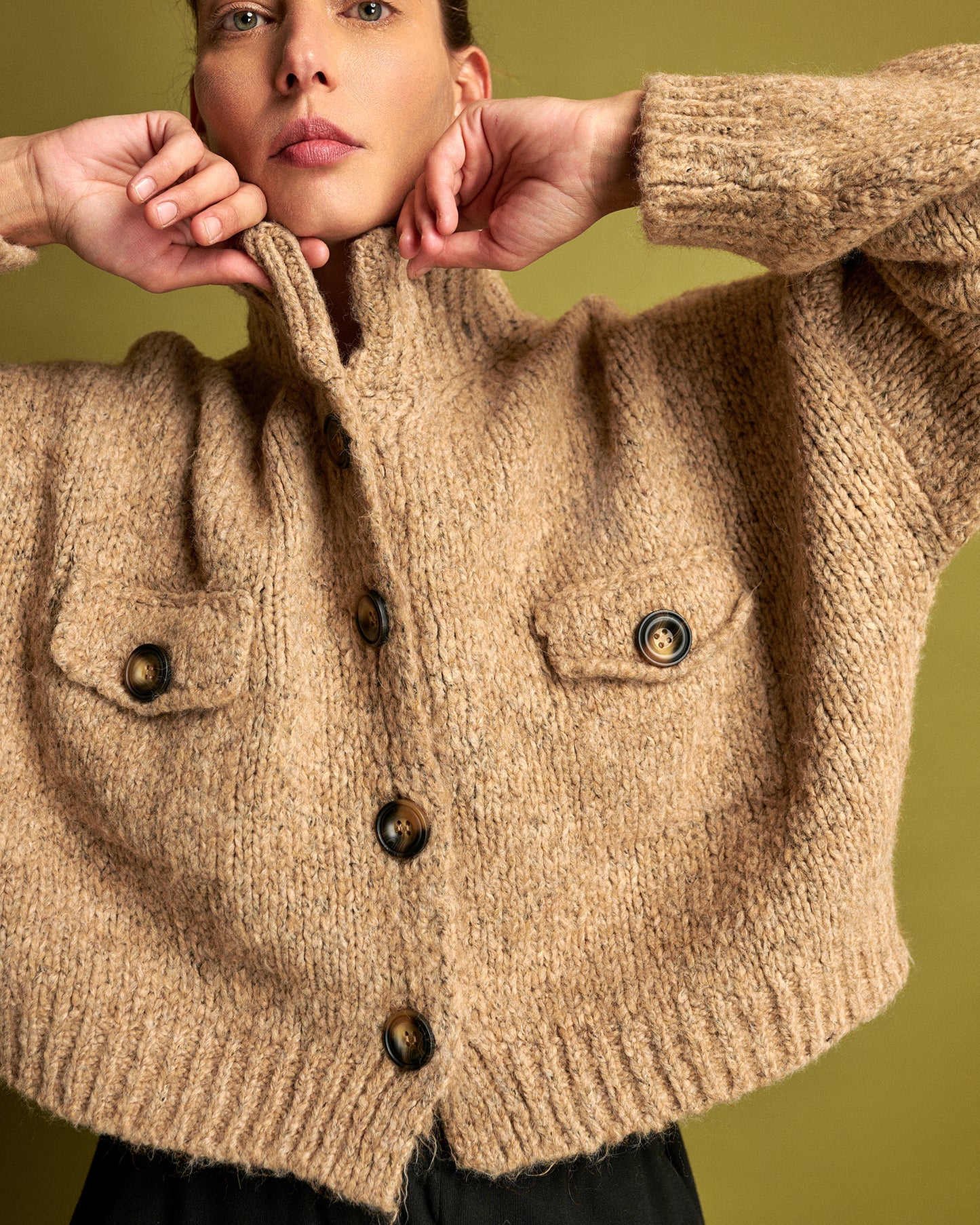 קרדיגן ז'קט כיסים חול