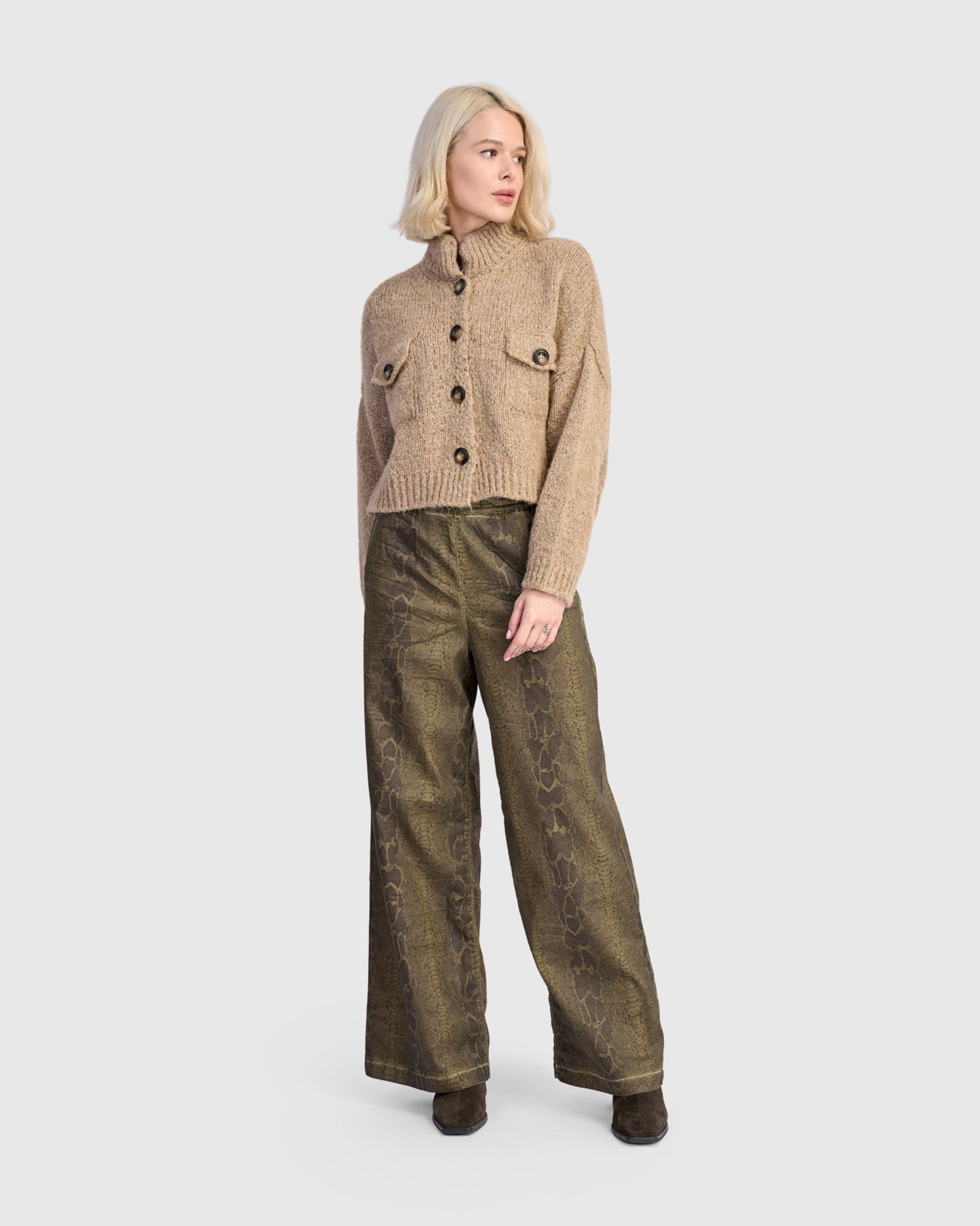 קרדיגן ז'קט כיסים חול