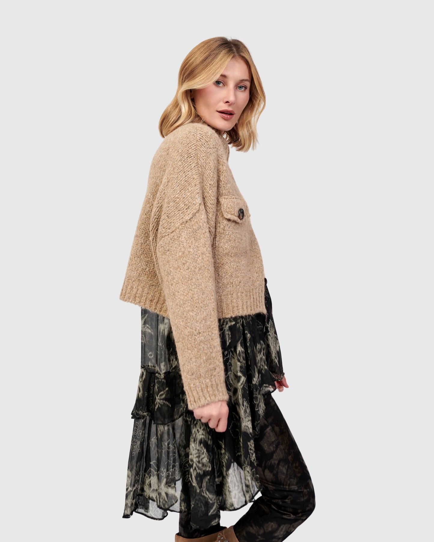 קרדיגן ז'קט כיסים חול