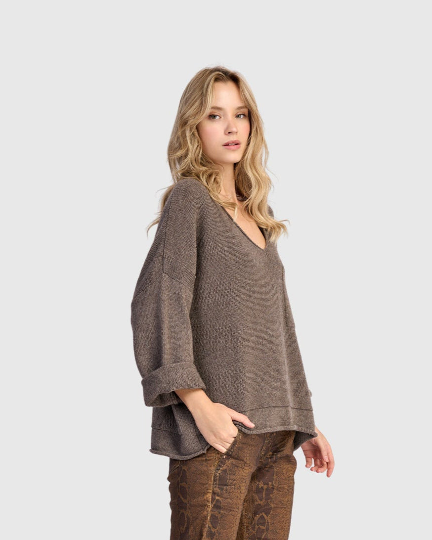 סוודר כיס חום