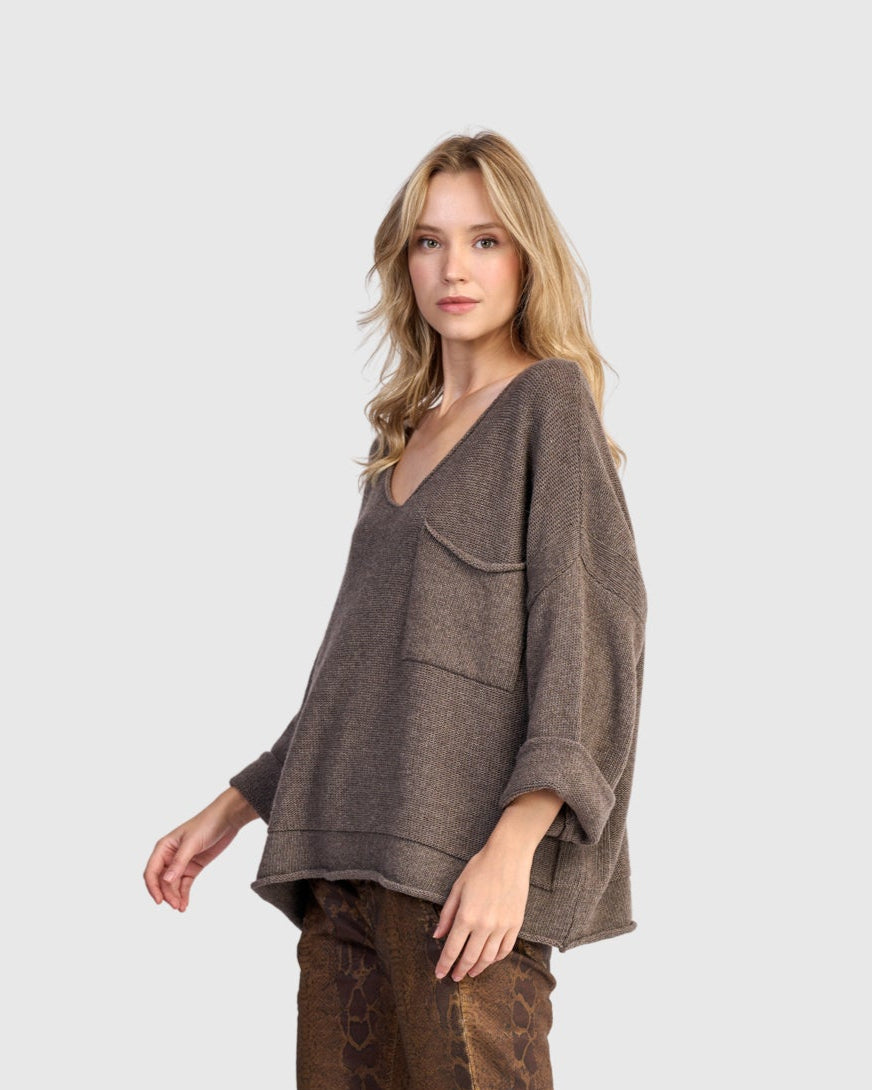 סוודר כיס חום