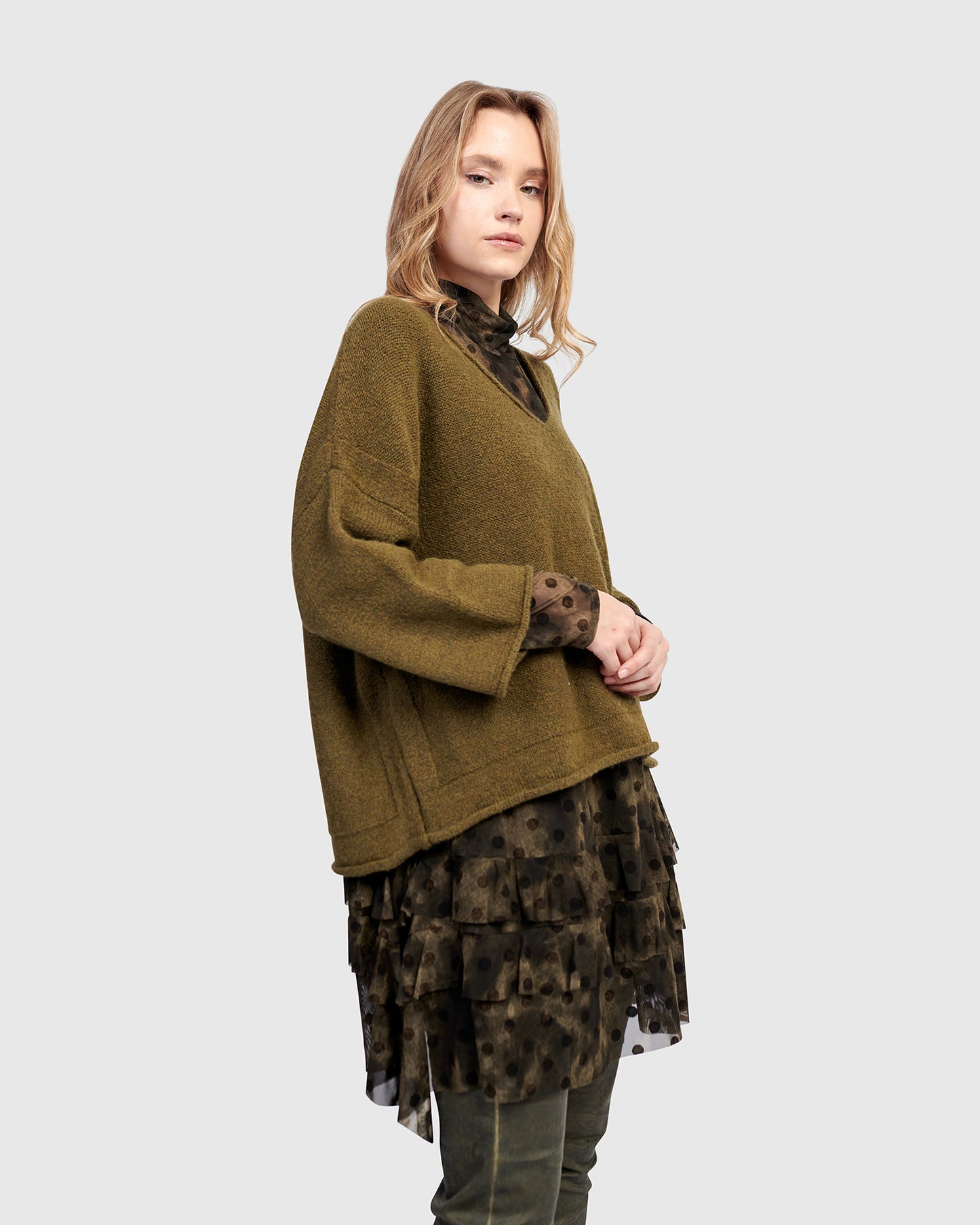 סוודר כיס חאקי