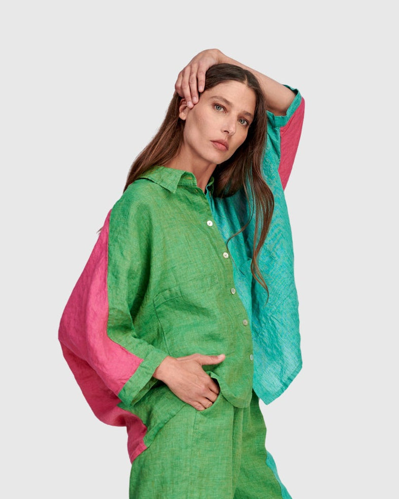 חולצה פשתן קולורבלוק טרופיקל