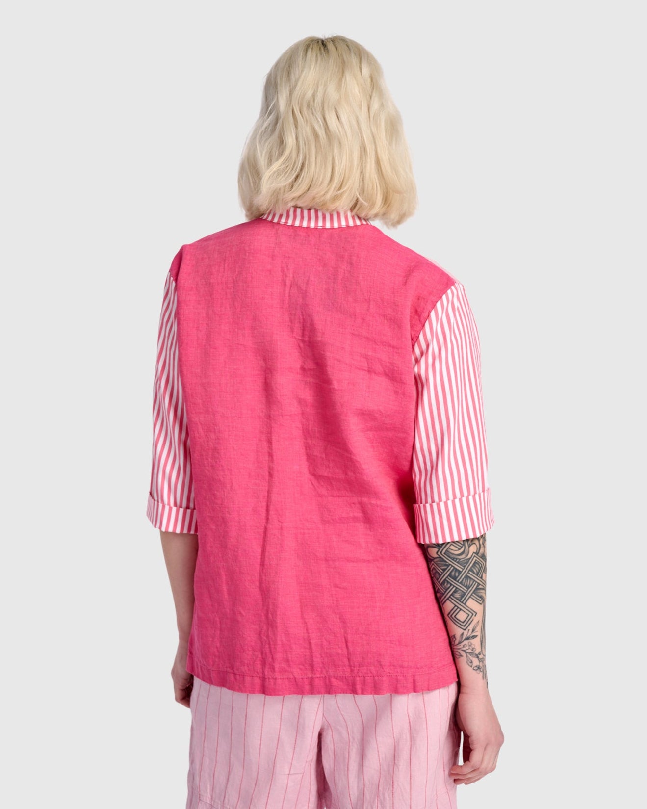 חולצה כפרה מיקס פשתן ורודה