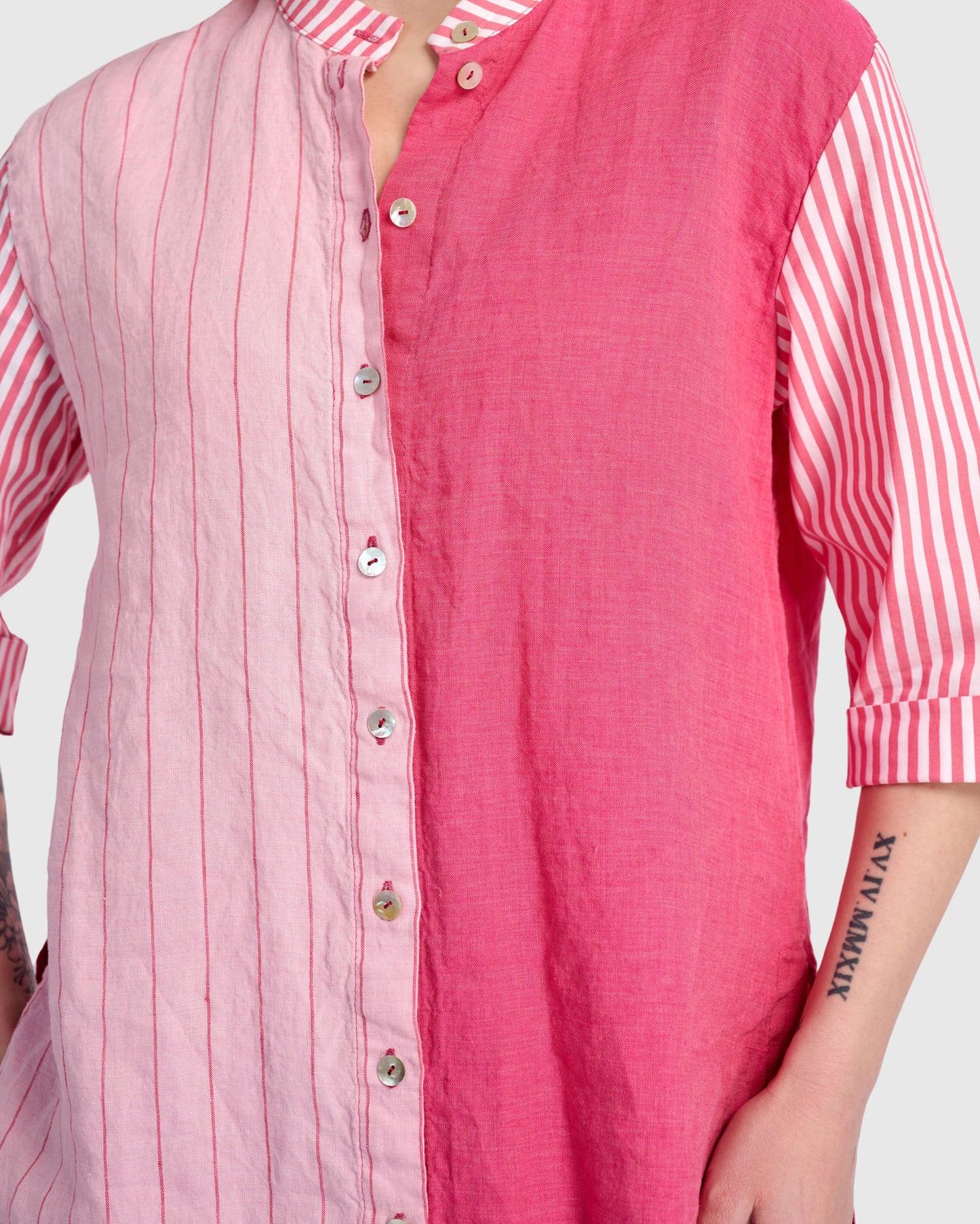 חולצה כפרה מיקס פשתן ורודה