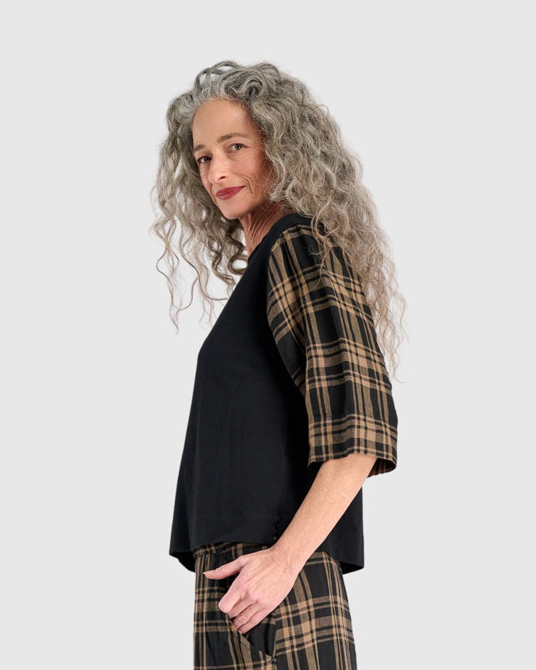 טישירט שרוול פשתן שחורה