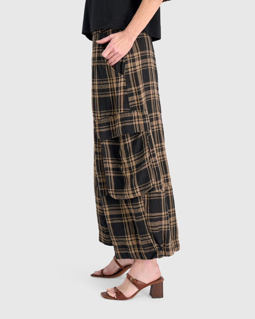 מכנסי פשתן כיסים משבצות