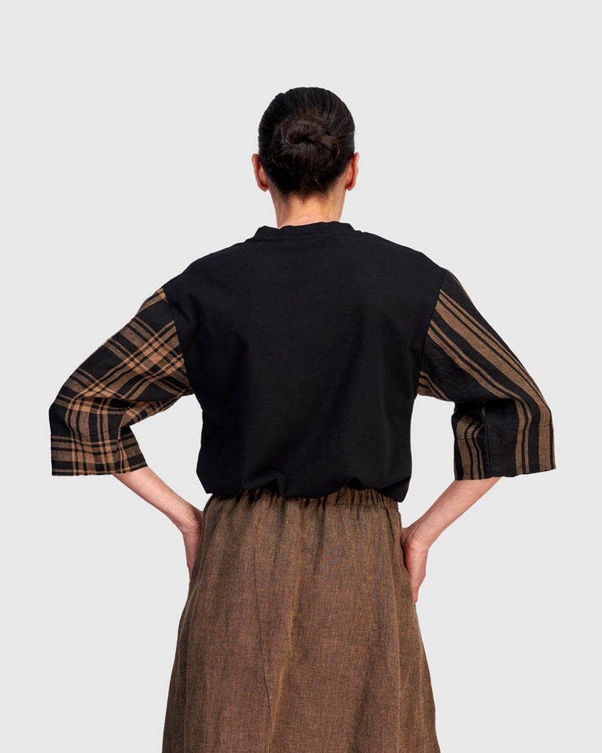 טישירט שרוול פשתן שחורה