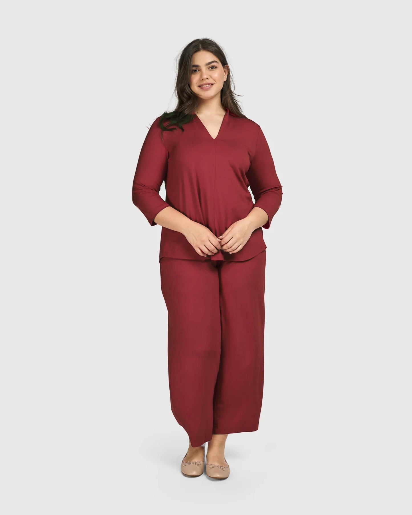 מכנסי פונטו משופר בורדו