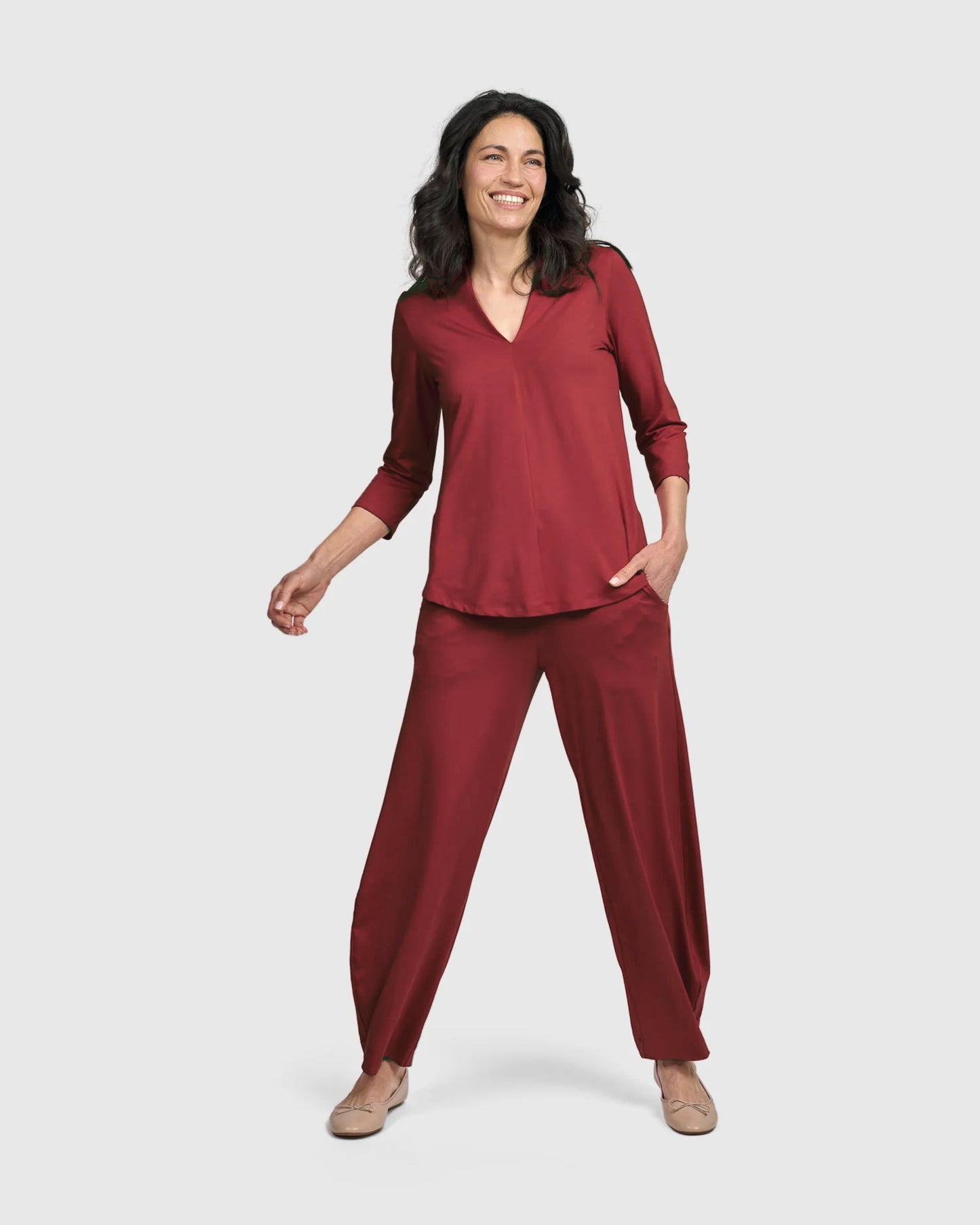 מכנסי פונטו משופר בורדו