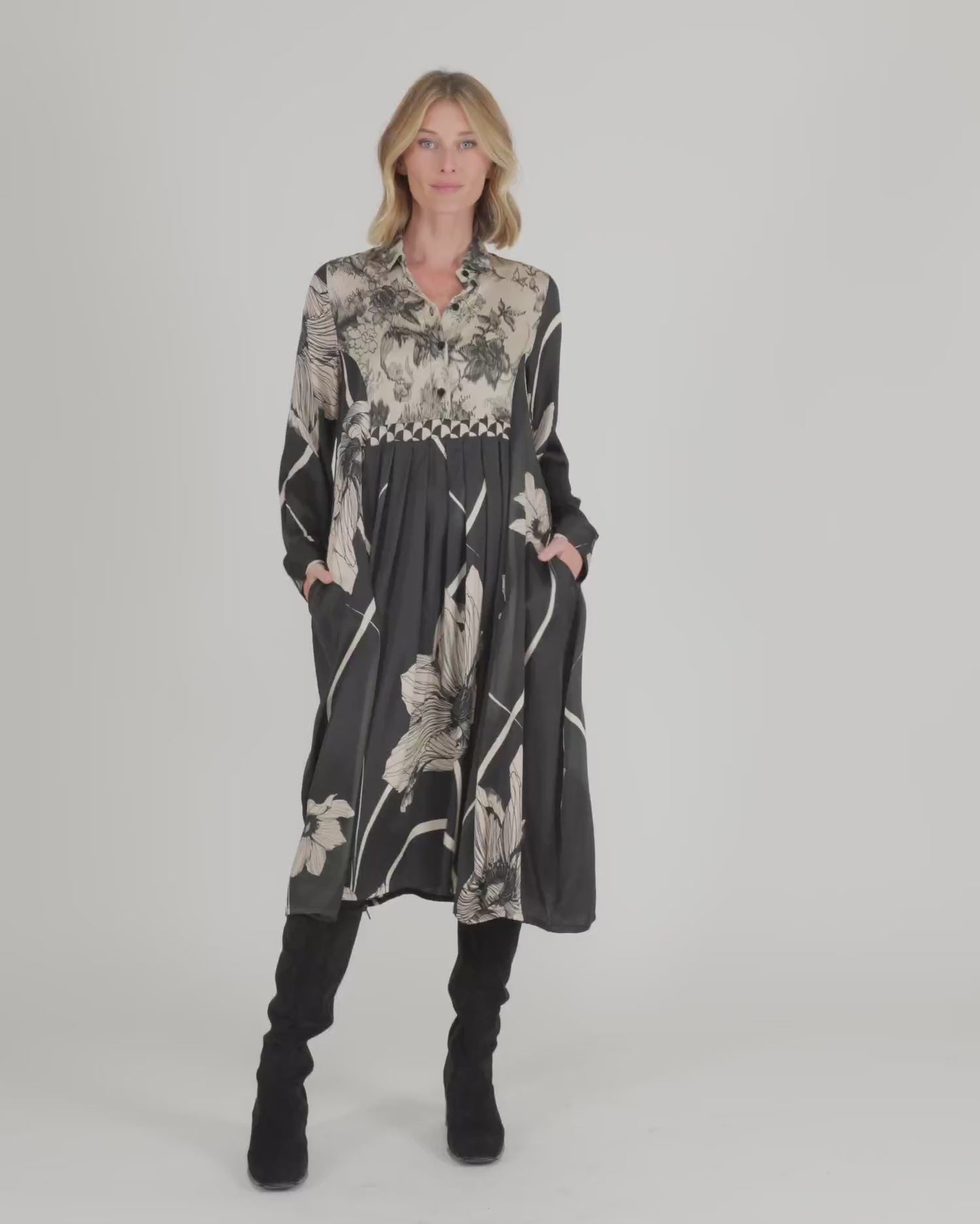 להעלות ולנגן וידיאו לגלריית צפיה, שמלה זהב מודפסת
