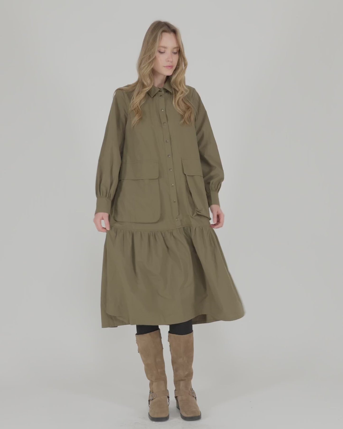 להעלות ולנגן וידיאו לגלריית צפיה, שמלה אורבן כותנה חאקי
